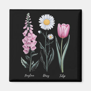Aimant Vintage Floral Plante Foxglove Daisy Tulip Flower 