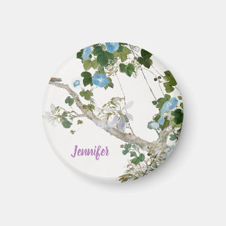Aimant Vintage Floral style asiatique Pastel Coloris Nom