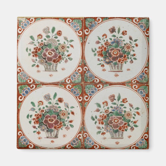 Aimant Vintage Floral Terracotta Carreaux Motif (Devant)