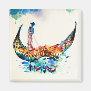 Aimant Vintage Gondola Venise Ville Voyage Amour Aquarell