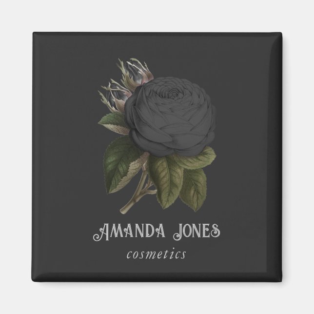 Aimant Vintage gothique noir Roses personnalisés (Devant)