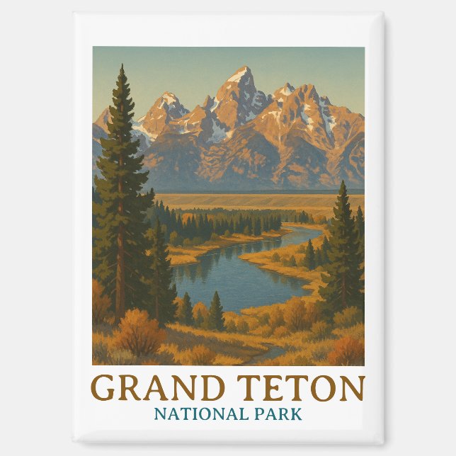 Aimant Vintage Grand Teton National Park Travel (Recto)