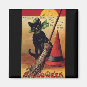 Aimant Vintage Halloween by Ellen Clapsaddle, Black Cat