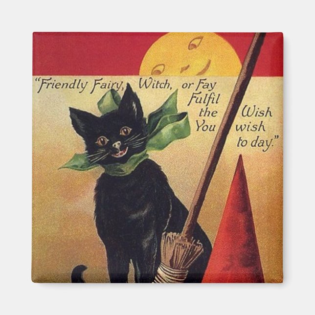 Aimant Vintage Halloween by Ellen Clapsaddle, Black Cat (Devant)