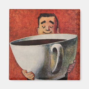 Aimant Vintage Happy Man Boire la Coupe Géante de Café
