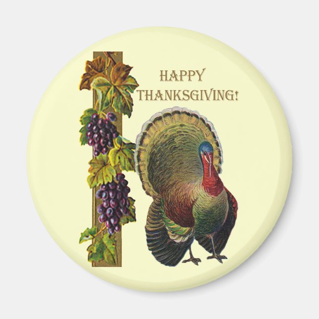 Aimant Vintage Happy Thanksgiving Turkey (Devant)
