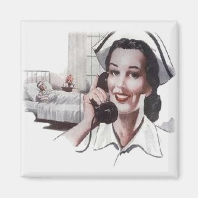 Aimant Vintage Hospital Ward Nurse on téléphone (Devant)
