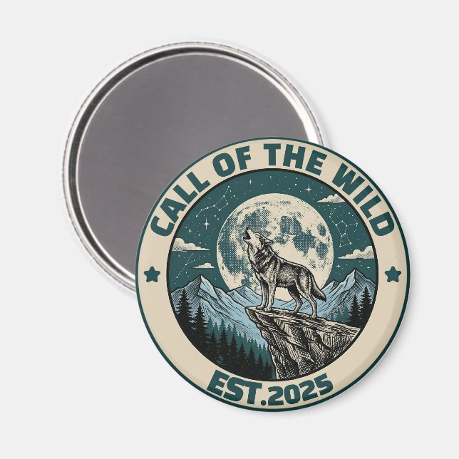 Aimant Vintage Howling Wolf Under Full Moon Wilderness (Recto/Verso)