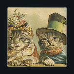 Aimant Vintage Humor, Victorian Bride Groom Cats in Hats<br><div class="desc">Vintage illustration funny humor image featuring Victorian tabby cats wearing hats. A love and romance pet wedding design with a cat bride and groom. The bride is wearing an elegant floral flower hat and the groom cat is wearing a fancy formal top hat.</div>