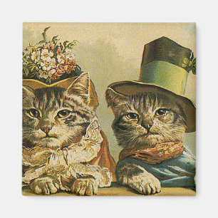 Aimant Vintage Humor, Victorian Bride Groom Cats in Hats