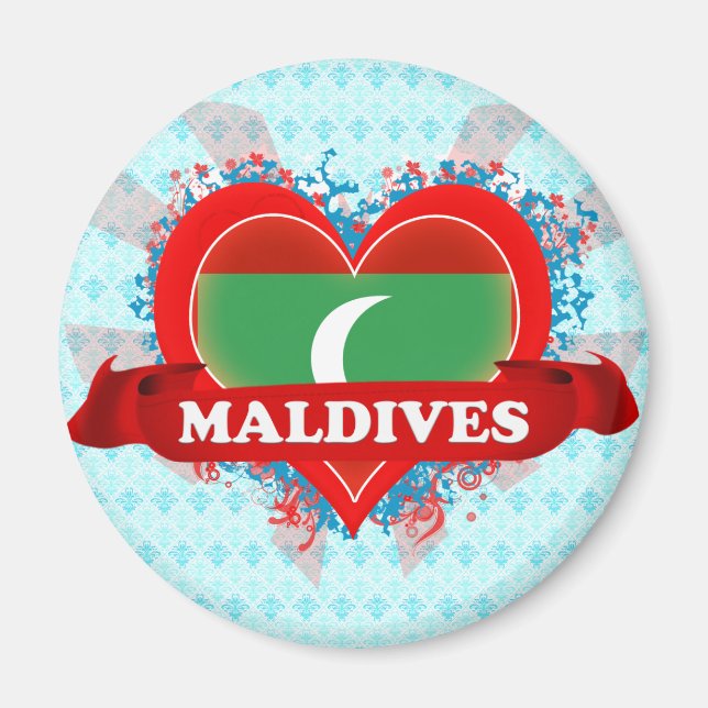Aimant Vintage J'aime les Maldives (Devant)