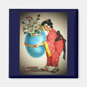 Aimant Vintage Japanese Lady, Egg Vase with Flowers, ZSSG