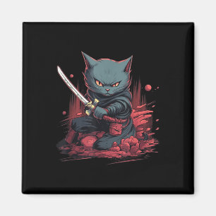Aimant Vintage japonais Samurai Ninja Chat Tattoo Kawaii
