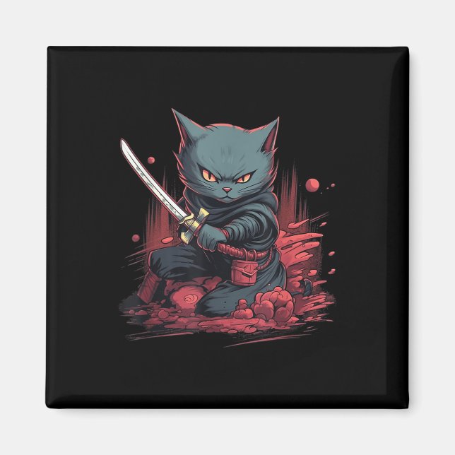 Aimant Vintage japonais Samurai Ninja Chat Tattoo Kawaii (Devant)