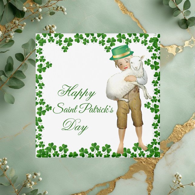 Aimant Vintage Joyeux Saint-Patricks Day Casquette Garçon (Vintage Happy Saint Patricks Day Hat Boy Hugs Lamb Magnet)