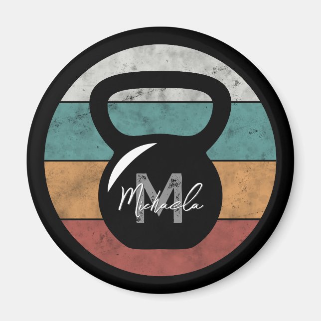 Aimant Vintage kettlebell personnalisé nom monographique  (Devant)