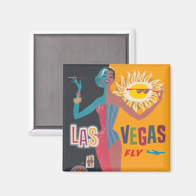 Aimant Vintage Las Vegas Gambling Travel Poster Art (Recto/Verso)