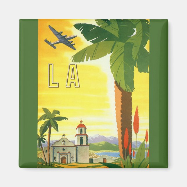 Aimant Vintage Los Angeles, Californie Mission avec Palm (Devant)
