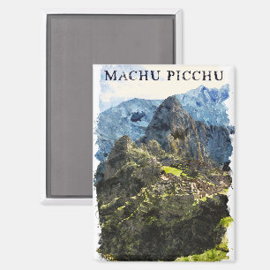 Aimant Vintage Machu Picchu Pérou Aquarelle Peinture