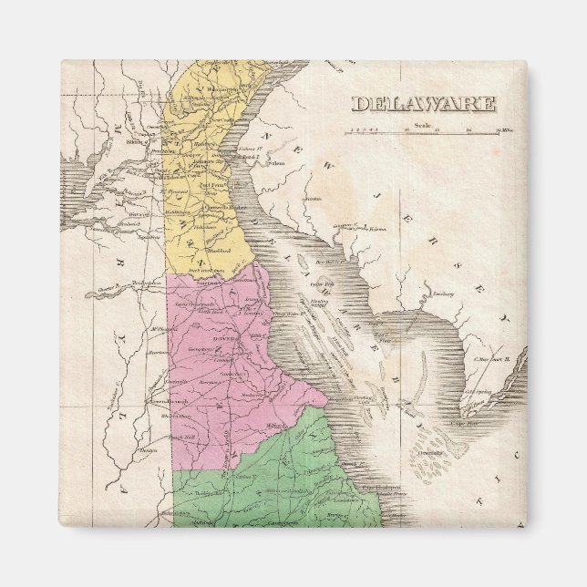 Aimant Vintage Map of Delaware (Devant)