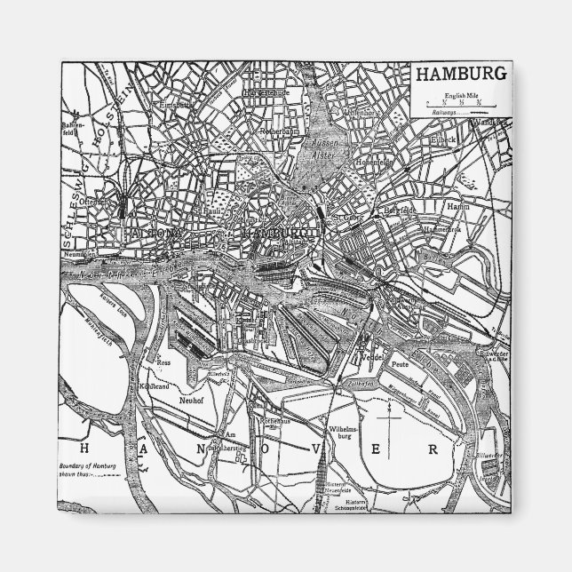 Aimant Vintage Map of Hamburg Germany (Devant)