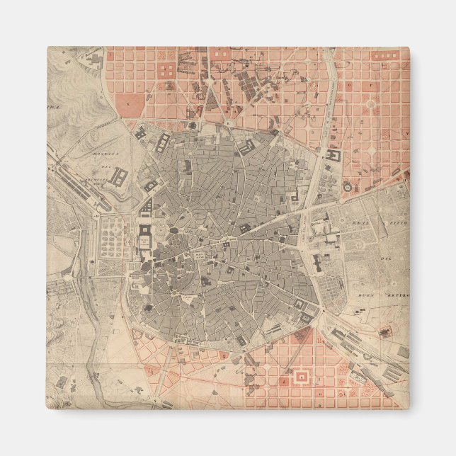 Aimant Vintage Map of Madrid Spain (Devant)