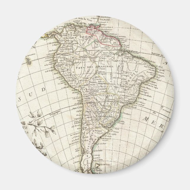 Aimant Vintage Map of South America (Devant)