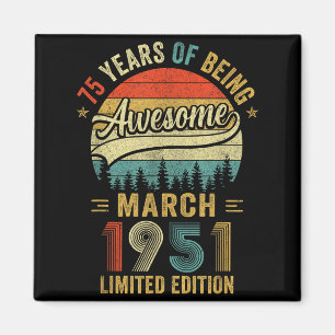 Aimant Vintage mars 1951 Ancien 75e anniversaire Hommes F