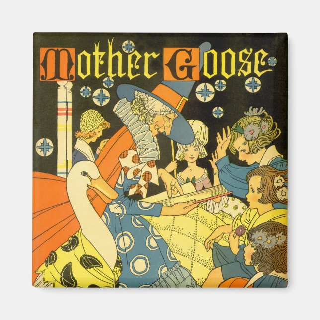 Aimant Vintage Mère Oie Lecture Livres aux enfants (Devant)