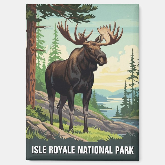 Aimant Vintage Moose at Isle Royale National Park (Recto)