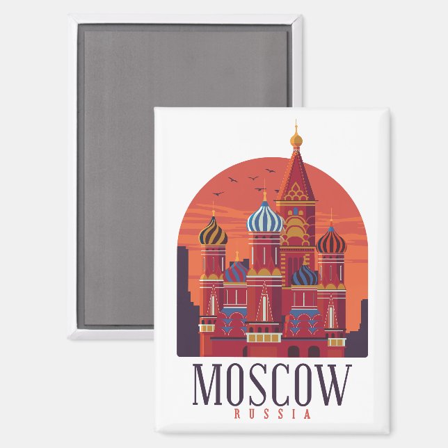 Aimant Vintage Moscou Russie Kremlin Skyline (Recto/Verso)