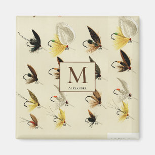 Aimant Vintage Mouche Pêche Mouches Aquarelle Nautique