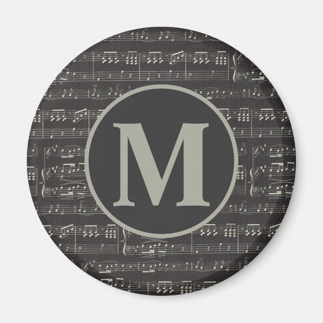 Aimant Vintage note de musique noire Motif Monogram (Devant)