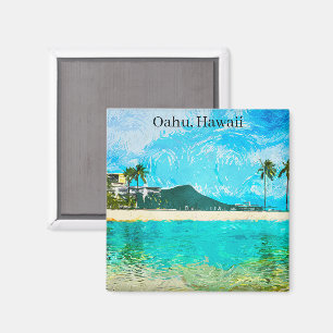 Aimant Vintage Oahu Hawaii Travel Island Paradise