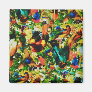 Aimant Vintage Parrots sauvages de la Jungle tropicale