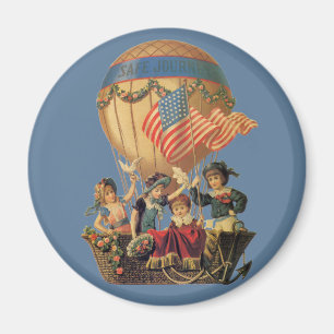 Aimant Vintage Patriotic, Children in a Hot Air Balloon