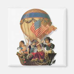 Aimant Vintage patriotique, enfants dans une montgolfière