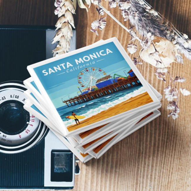 Aimant Vintage Père Noël Monica Californie (Créateur téléchargé)