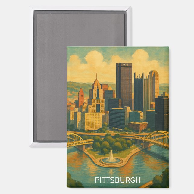 Aimant Vintage Pittsburgh Pennsylvania Skyline (Recto/Verso)
