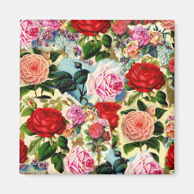 Aimant Vintage Plutôt Chic Floral Rose Garden Collage (Devant)
