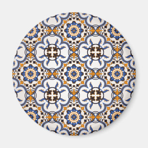 Aimant Vintage portugais Azulejo bleu jaune Motif