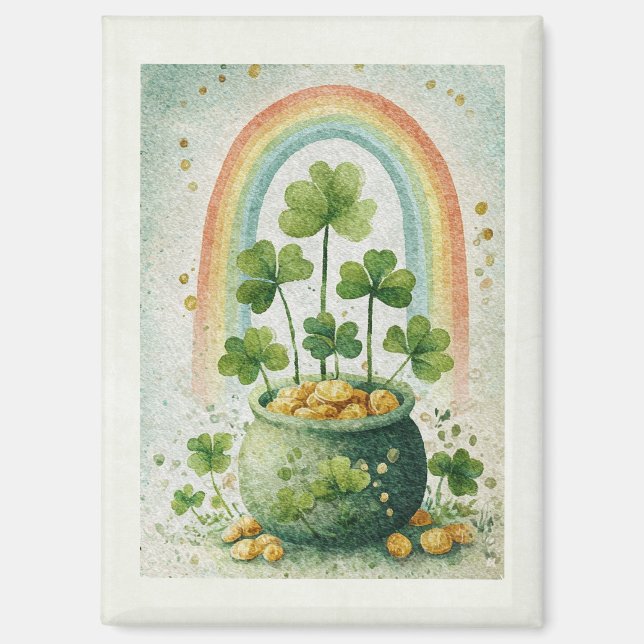 Aimant Vintage Pot of Gold and Rainbow (Recto)