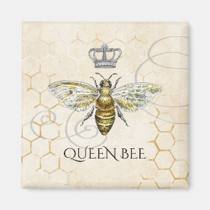 Aimant Vintage Queen Bee Royal Crown Honeycomb Beige
