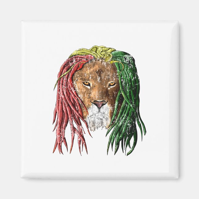 Aimant Vintage Rasta Reggae Lion (Devant)