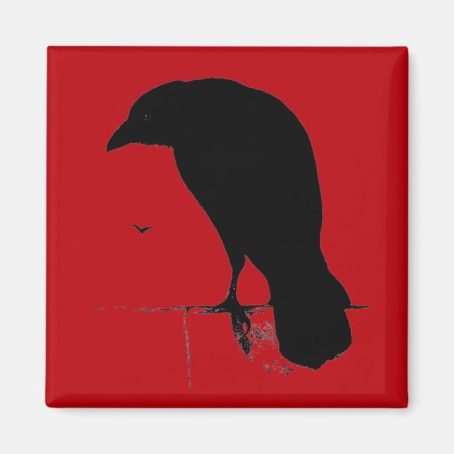 Aimant Vintage Raven on Blood Red Template (Devant)