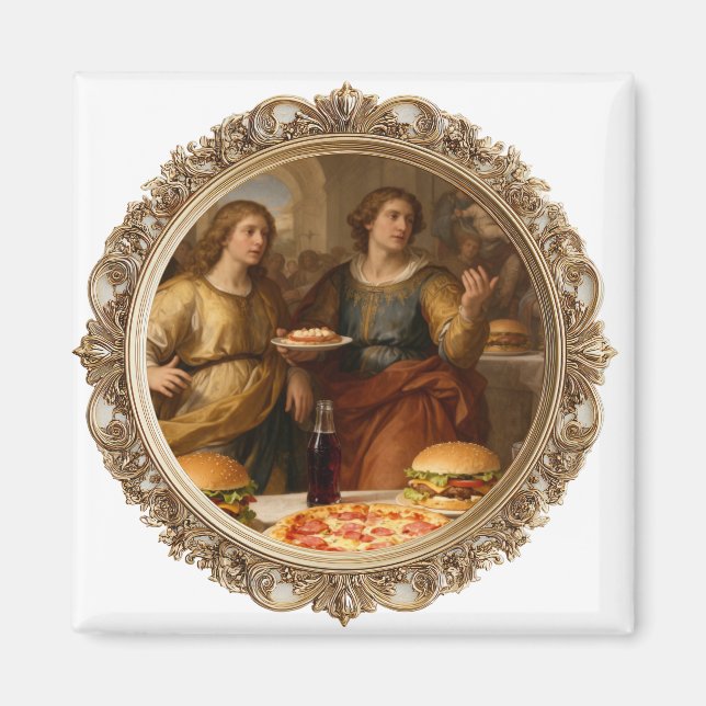 Aimant Vintage Renaissance Painting Parody of Men Eating  (Devant)