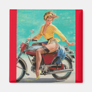 Aimant Vintage Retro Elvgren Motorcycle Pin-UP Girl