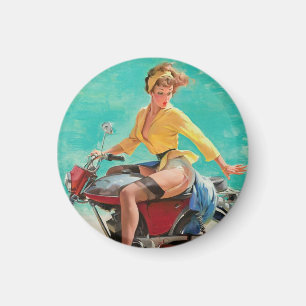 Aimant Vintage Retro Elvgren Motorcycle Pin-UP Girl