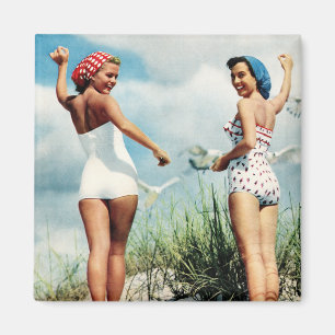 Aimant Vintage Retro Femmes 60's Surfing Beach Girls