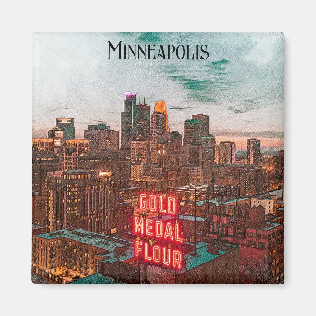 Aimant Vintage Retro Minneapolis Minnesota Voyage Skyline (Devant)